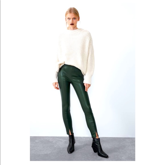 Nwt Zara Bottle Green Faux Leather 